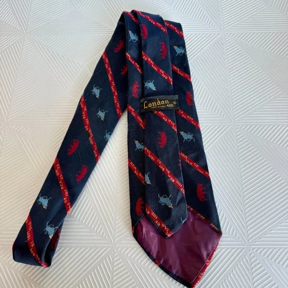 Vintage Stock Market Silk Novelty Tie Bears Bulls London Motif USA